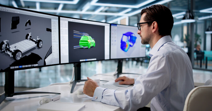 Older Engineer Uses Computer Software