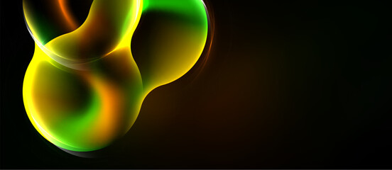 Naklejka premium Abstract glowing orbs, vibrant colors blend. Smooth shapes suggest energy, light against dark background. Modern design element.