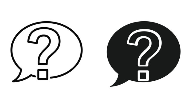 Two speech bubbles with question marks in black and white isolated on white background