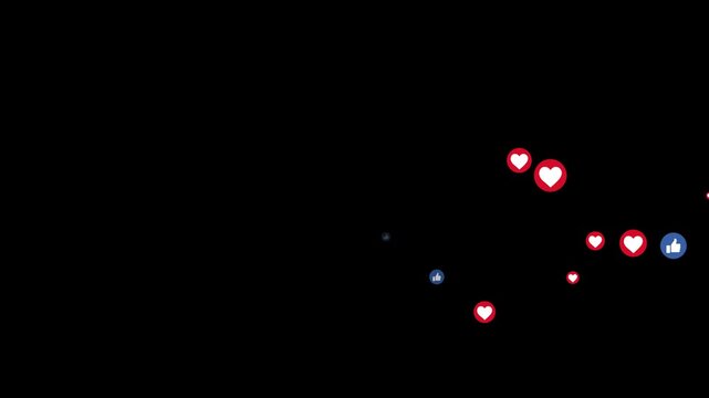 Floating Social Media Hearts and Like Icons Animation - Red Love Hearts and Blue Thumbs Up Flying Upwards Live Streaming Background 4K