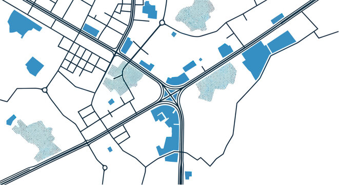 Aerial View of City Map with Road Network and Buildings