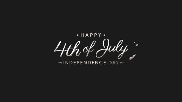 Happy 4th of July Independence Day silver lettering text animation
