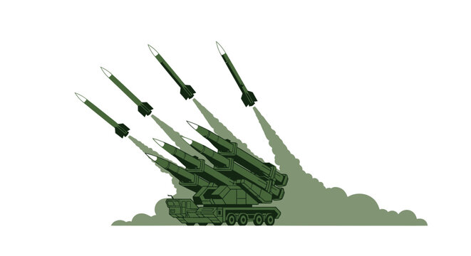 Military Rocket Launcher Vehicle Firing Missiles