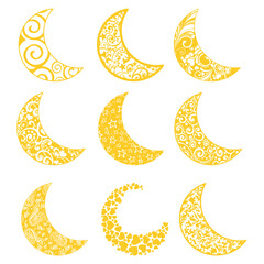 Fototapeta premium Set of moon icons isolated on white background. Vector illustration 
