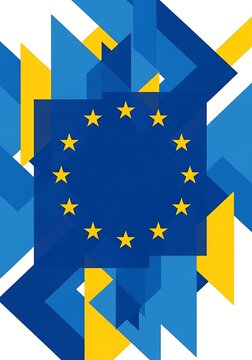 Abstract geometric background with european union flag elements isolated on white background