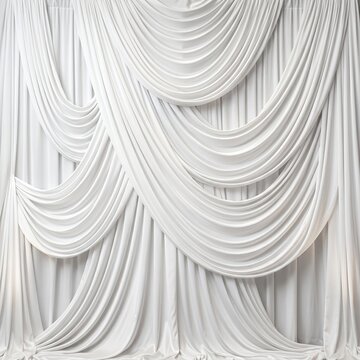 Elegant white fabric drapes on a wall for decoration or event design isolated on white background