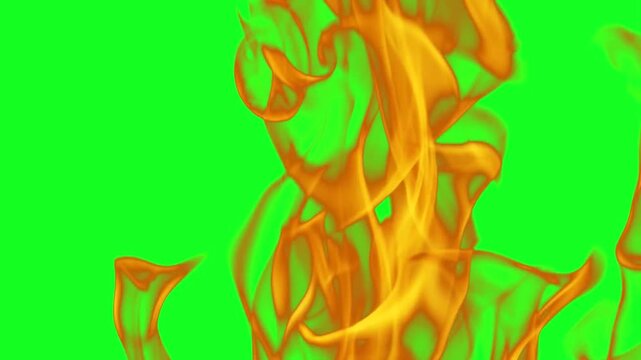 Rapid fire wave spreading animation on green screen chroma key background with realistic orange red flames burning intensely waving rapidly for VFX video editing motion graphics professional 4k
