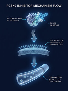 PCSK9 Inhibitor Three Step Cholesterol Reduction Pathway