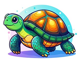 Obraz premium Smiling Cartoon Turtle with Colorful Shell.