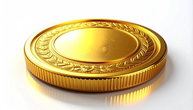 Close-up of a Shiny Gold Coin with Intricate Details.