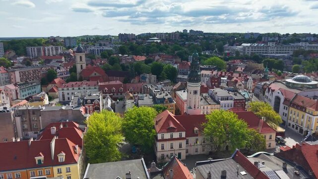 Aerial view of old town hall in Zielona Gora. Lubusz Voivodeship, Poland