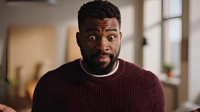 Man Expressing Confusion and Disbelief with Wide Eyes and Open Mouth.