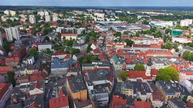 Aerial view of old town aera in Zielona Gora. Lubusz Voivodeship, Poland