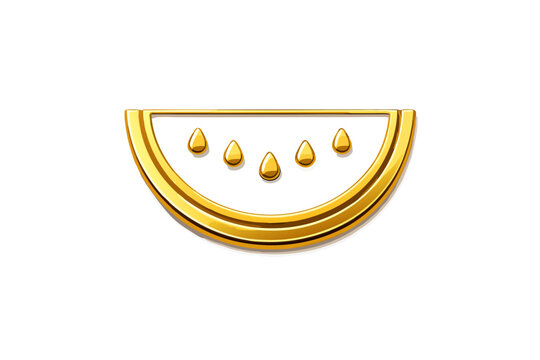 Golden watermelon slice vector icon with glossy seeds and glowing yellow outline, isolated on transparent background for fruit, summer, juice, healthy food, tropical dessert and logo design