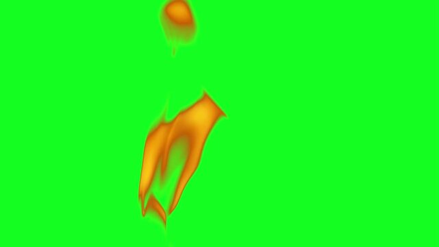 Gentle flickering fire stream animation on green screen chroma key background with realistic orange red flames burning intensely flickering gently for VFX video editing motion graphics professional