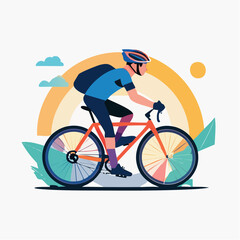 Fototapeta premium Cyclist Riding Bicycle with Backpack