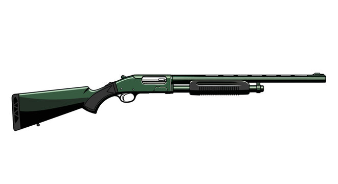 Green Pump-Action Shotgun on White Background