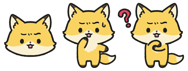 Fototapeta premium 困る、はてなマークを出しているキツネのイラストセット