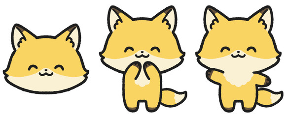 Obraz premium 笑顔のキツネのイラストセット