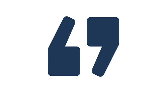 Dark blue quotation marks symbol on white background, communication concept
