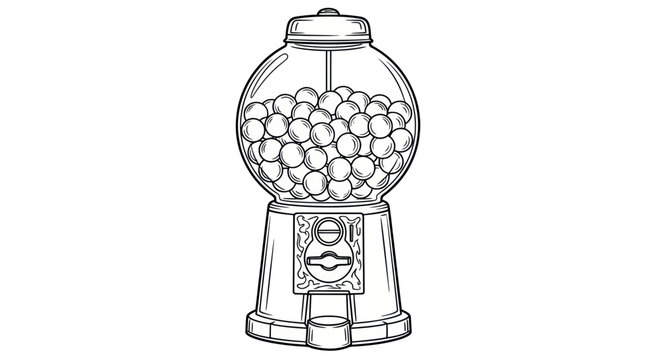 Vintage Gumball Machine Full of Candies, Retro Style Drawing