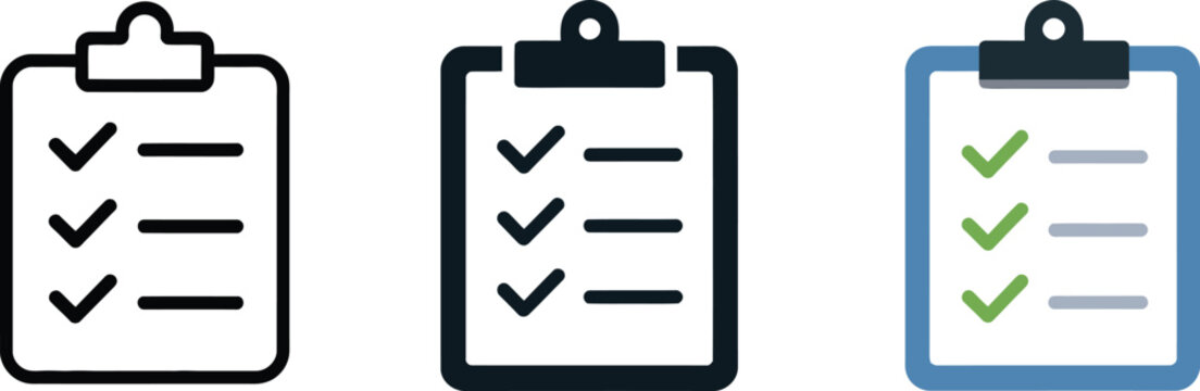 Three clipboard checklist in different styles to do list