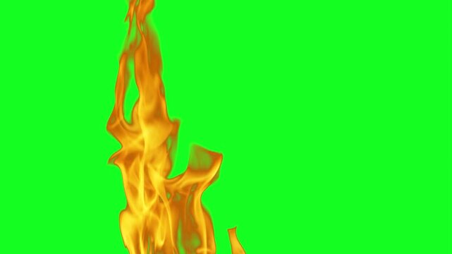 Flickering fire burst animation on green screen chroma key background with realistic orange red flames burning intensely flickering burst for VFX video editing motion graphics professional 4k stock
