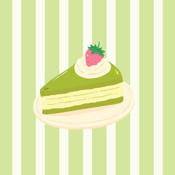 Matcha Strawberry Cake Illustration