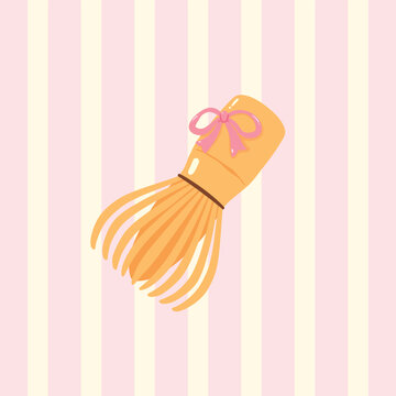 Matcha whisk with Pink Bow Illustration
