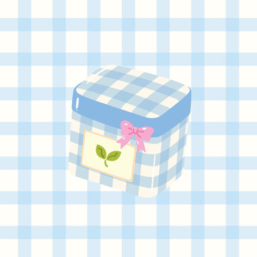Blue Gingham Matcha Box Illustration
