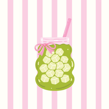 Cute Matcha Latte Drink Illustration
