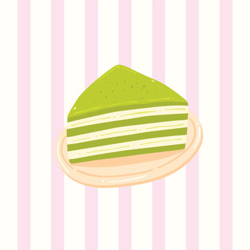 Slice of Matcha Layer Cake Illustration
