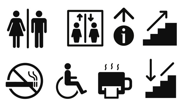 Universal public sign vector icon set for building navigation system