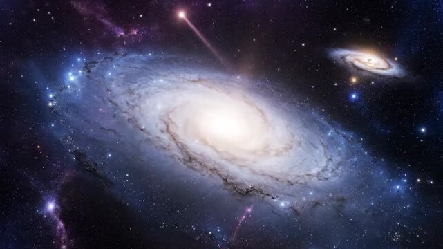 Colorful spiral galaxies in deep space with glowing stars
