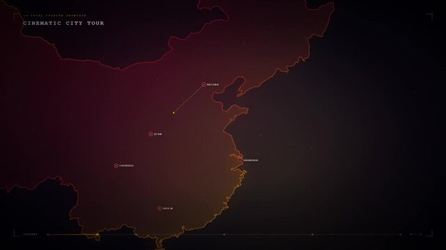 Chinese Cinematic City Tour Map with Beijing Xian Chengdu Guilin Shanghai Landmarks