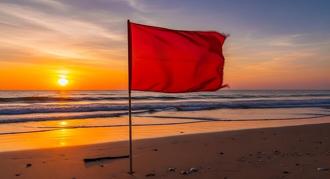 Red Flag at Beach Sunset.