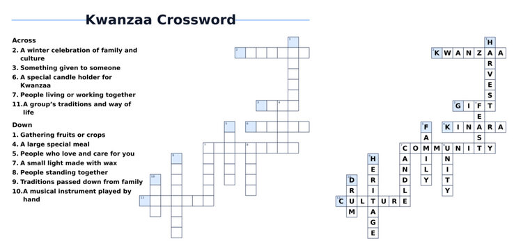 Kwanzaa crossword puzzle with definitions and answers  