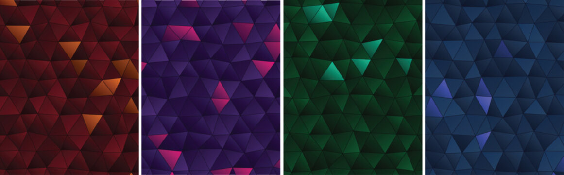 Set of abstract low poly polygonal triangular patterns with color variations