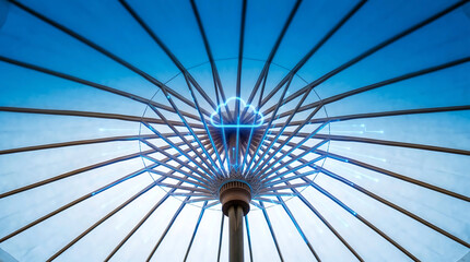 Fototapeta premium Traditional Paper Umbrella Spokes Radiating a Glowing Digital Cloud Computing Network