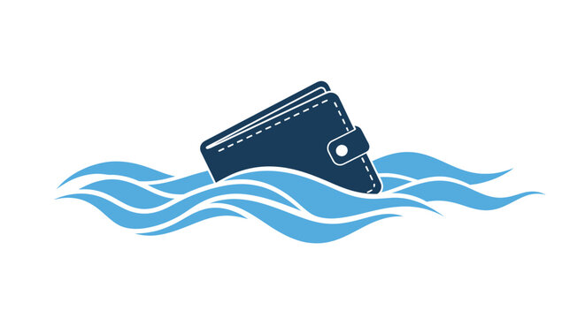 Wallet sinking in water illustration