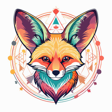 Colorful Fennec Fox Head with Geometric Background