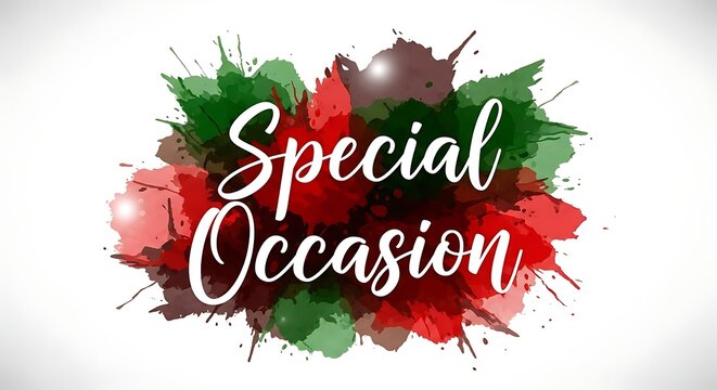 Vibrant special occasion greeting card with red, green, and brown watercolor splatters background