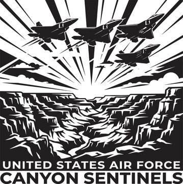 Fighter jets flying over a canyon at sunset, United States Air Force,Generative Ai