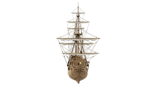 Detailed Model of a Historic Sailing Ship from Above.