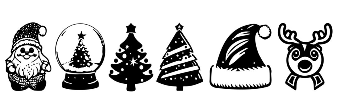 Cute Christmas Holiday Editable Vector Icon Sheet Collection for Stickers Logos Craft and Printable Designs