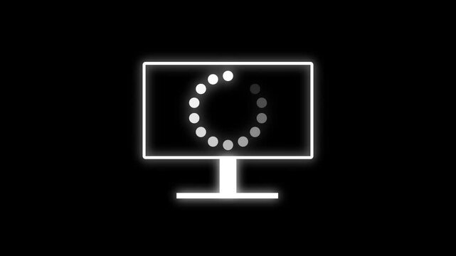 Computer monitor with progress bar loading spinner loop animation