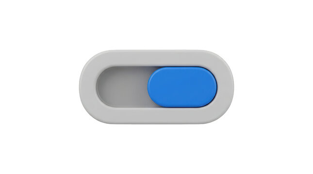 Toggle switch with blue slider to the right on a white background, user experienc