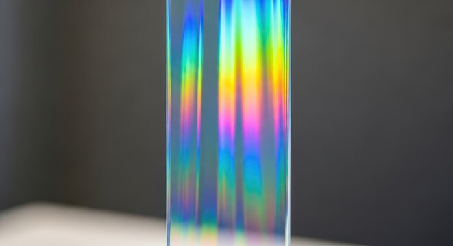 Colorful light refraction pattern on glass prism wall