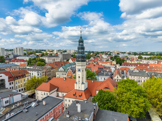 Obraz premium Aerial view of Zielona Gora old town architecture in Lubusz Voivodeship, Poland