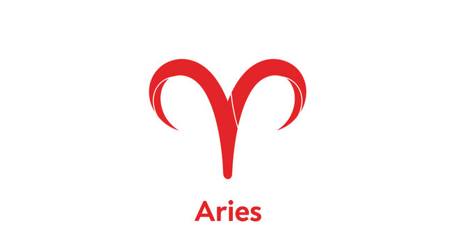 Aries Zodiac Symbol Red Icon with Text on White Background